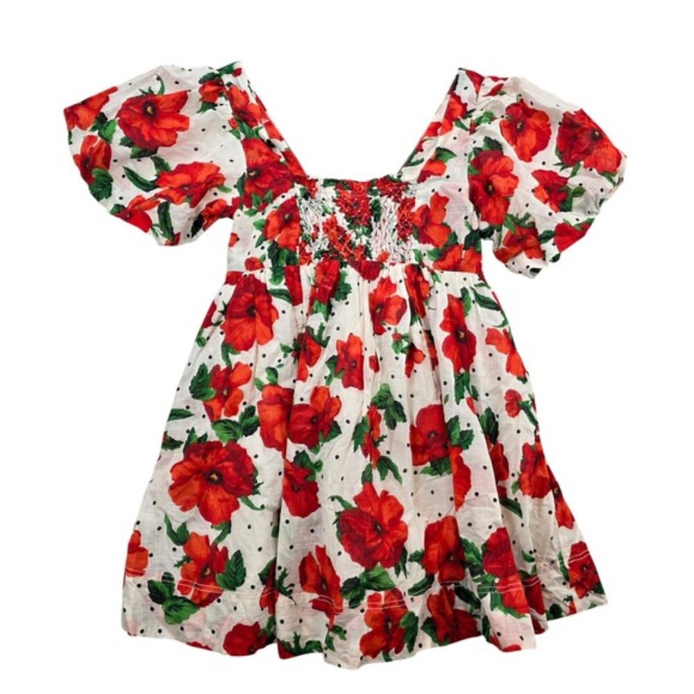 Anthropologie Maeve Square-Neck Smocked Babydoll Dress Puff Sleeve Feminine sz S